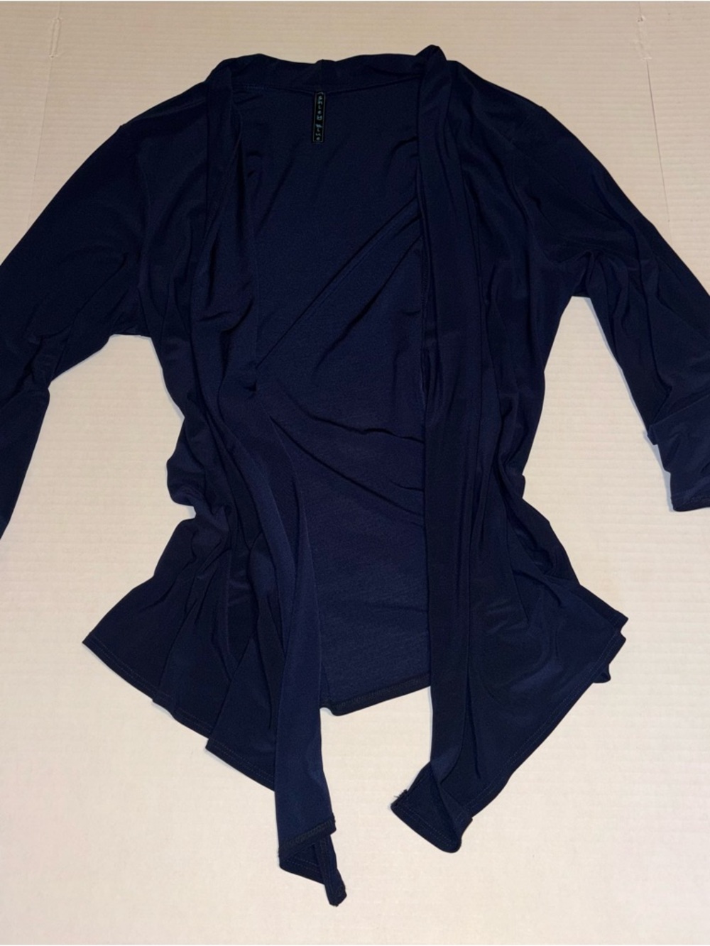 Ashley Blue Navy Open-Front Draped Cardigan PXL